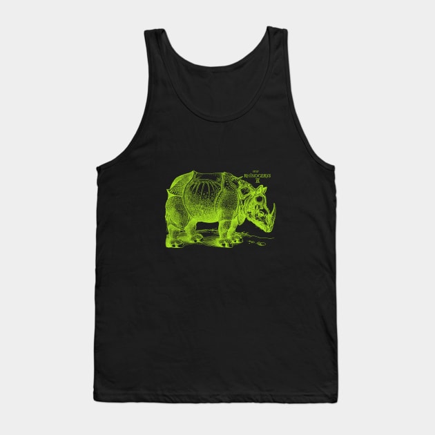 Albrecht Durer's Rhinoceros in Lime Green Tank Top by Pixelchicken